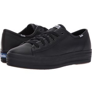 Keds Women's Triple-Kick Black Leather Sneaker Size 6